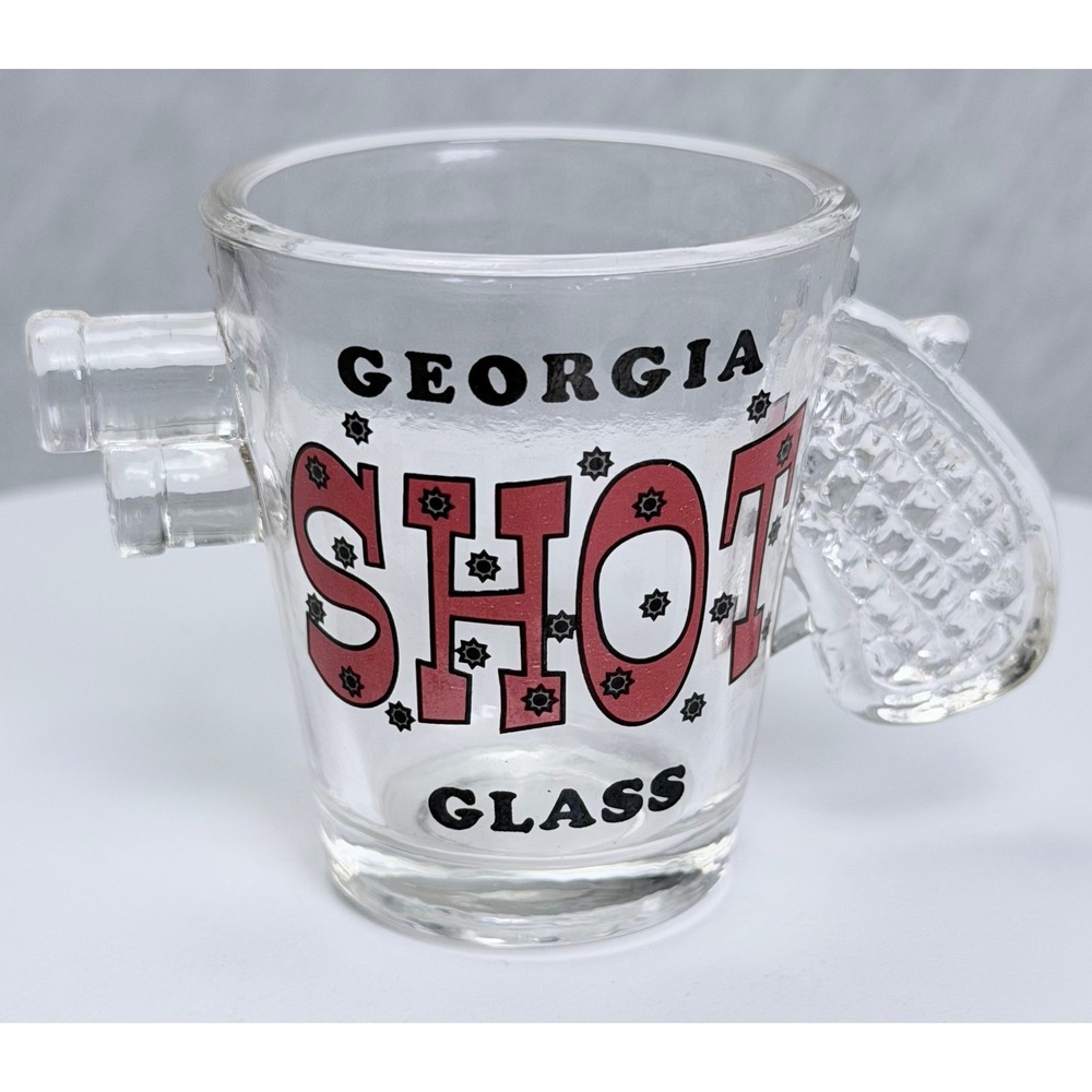 Vintage Georgia Shot Glass Novelty Pistol Shape Clear Red Black Souvenir